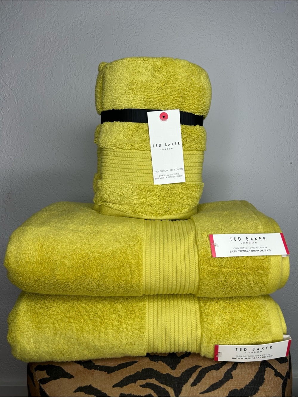 NEW Ted Baker London 4-Piece Chartreuse 100% Cotton Bath Towel Set